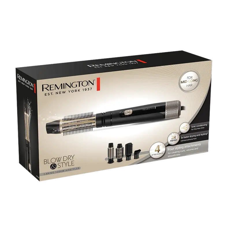 Uscător de păr-perie Remington AS7500, 1000W, Negru