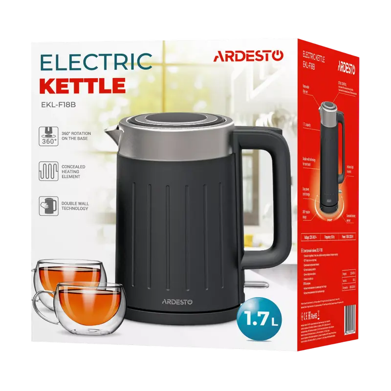 Электрочайник Ardesto EKL-F18B, Чёрный