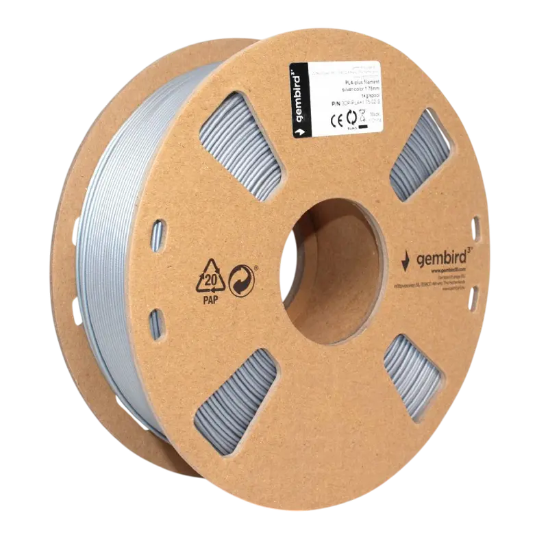Filament pentru imprimantă 3D Gembird 3DP-PLA+1.75-02-S, PLA+, Argint, 1.75 mm, 1kg