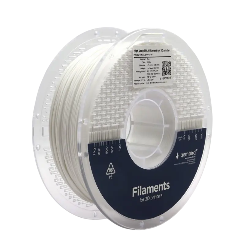 Filament pentru imprimantă 3D Gembird 3DP-PLA1.75HY-01-W, PLA, Alb , 1.75 mm, 1kg