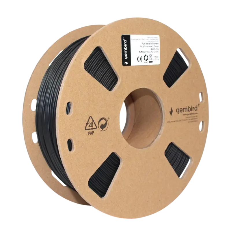 Нить для 3D-принтера Gembird 3DP-PLA-FL-01-BK, PLA, Черный, 1.75 мм, 1кг