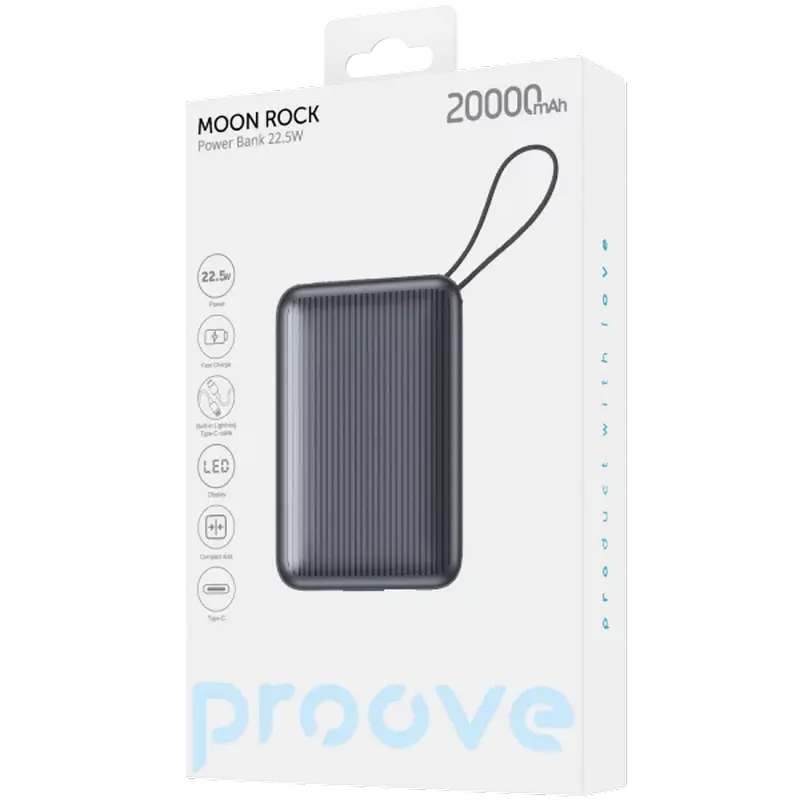 Acumulator extern Proove Moon Rock, 20000mAh, Gri