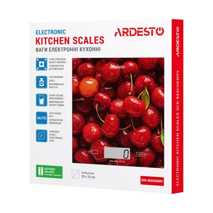Cântar electronic de bucătărie Ardesto SCK-893, Cireașă