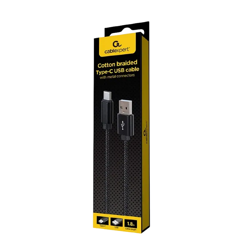 Cablu pentru încărcare și sincronizare Cablexpert Type-C/USB2.0, 1.8 m, Negru
