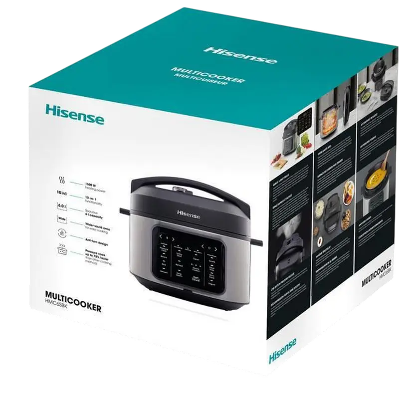 Aparat de gătit multifuncțional sub presiune Hisense HMC6SBK, Negru | Oțel inoxidabil