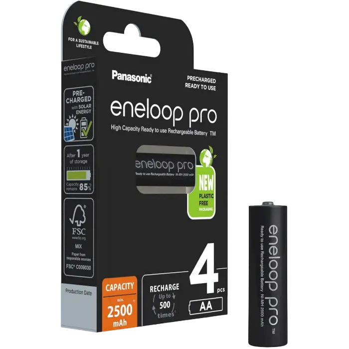 Acumulatori Panasonic BK-3HCDE/4CP, AA, 2500mAh, 4buc.