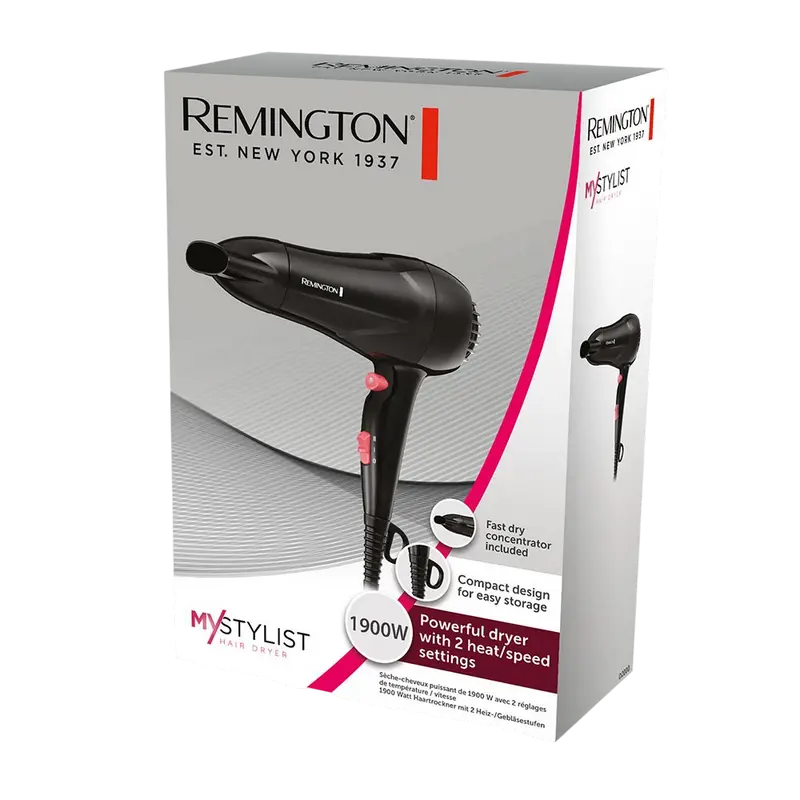 Uscător de păr Remington MyStylist D2000, 1900W, Negru