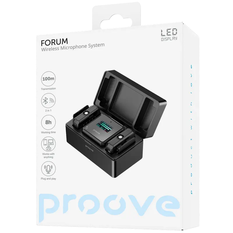 Microfon portabil pentru înregistrare vocală Proove Forum, Fără fir, Negru