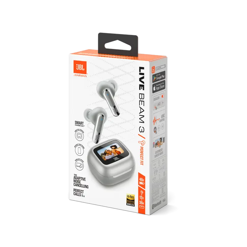Căști JBL LIVE Beam 3, Argintiu