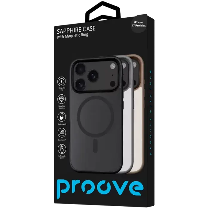Husă Proove Sapphire with MagSafe pentru Apple iPhone 17 Pro Max, Black Titanium