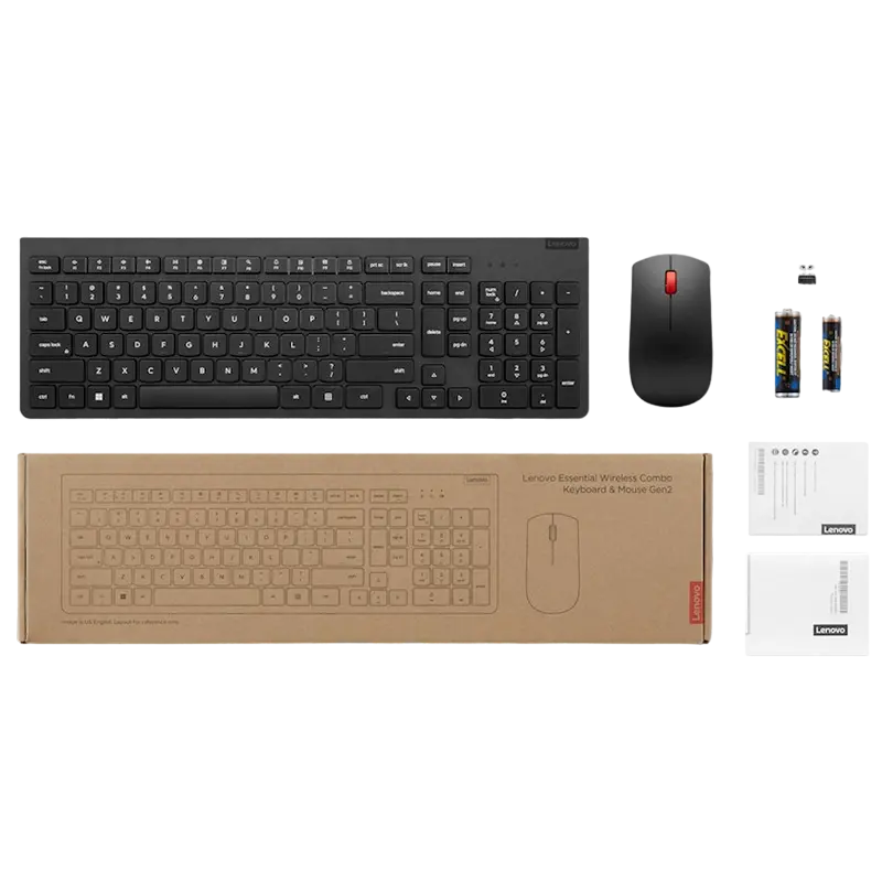 Клавиатура и мышь Lenovo Essential Gen2, Беспроводное, Чёрный