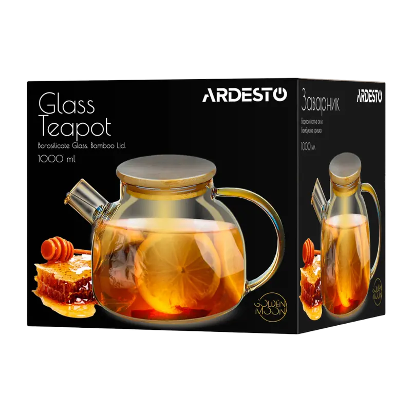Ceainic cu infuzor Ardesto AR3010GBG, 1L, Transparent | Auriu