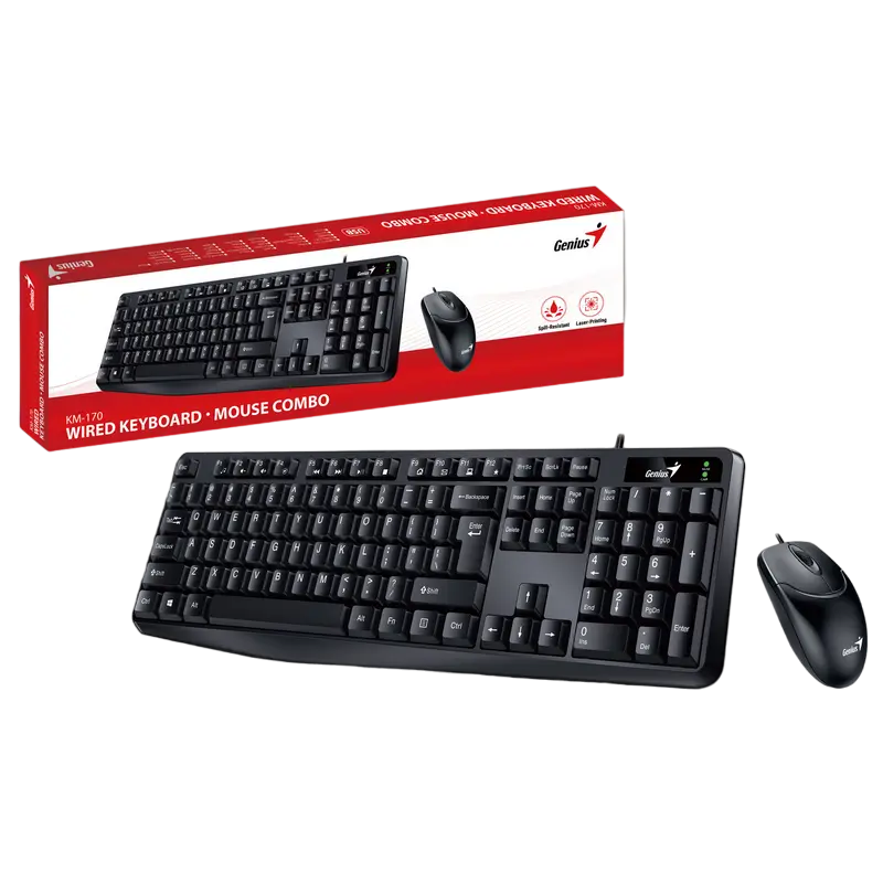 Set Tastatură + Mouse Genius KM-170, Cu fir, Negru