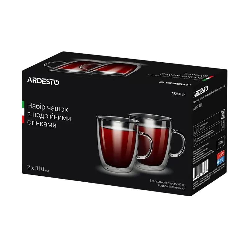 Set de pahare Ardesto 310 ml 2 buc, Transparent