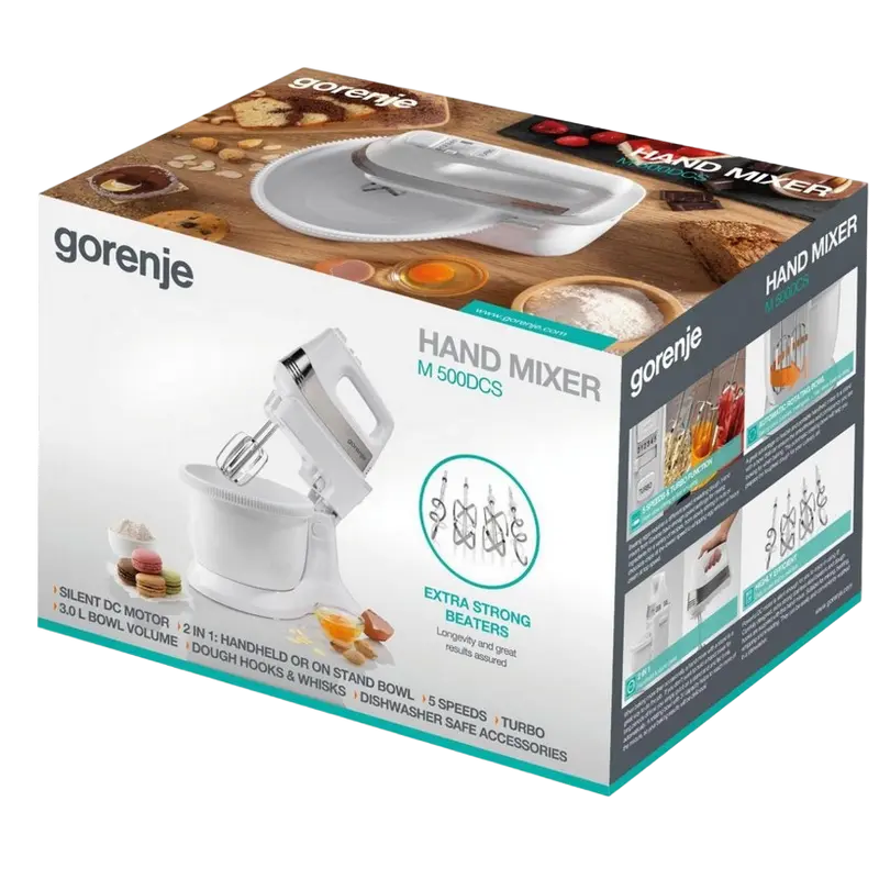 Mixer detașabil staționar Gorenje M500DCS, Alb | Argintiu