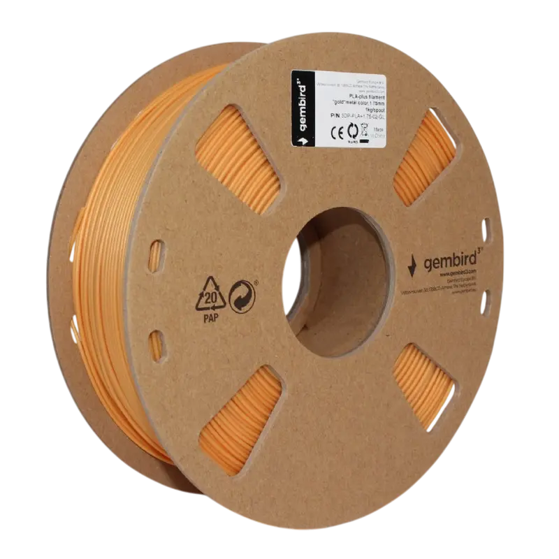 Нить для 3D-принтера Gembird 3DP-PLA+1.75-02-GL, PLA+, Золотой, 1.75 мм, 1кг