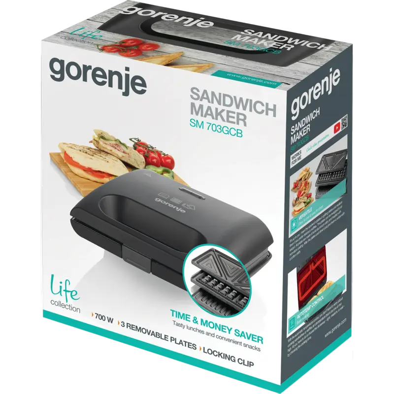 Aparat pentru sandwich multifunctional Gorenje SM703GCB, Negru