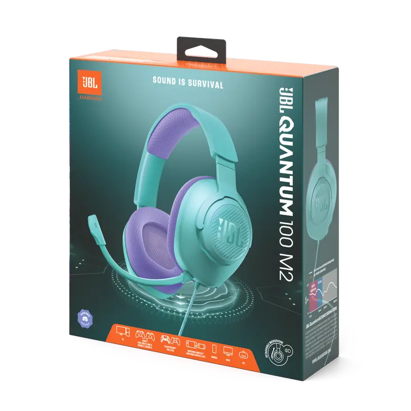Căști gaming JBL Quantum 100M2, Cu fir, Cyan