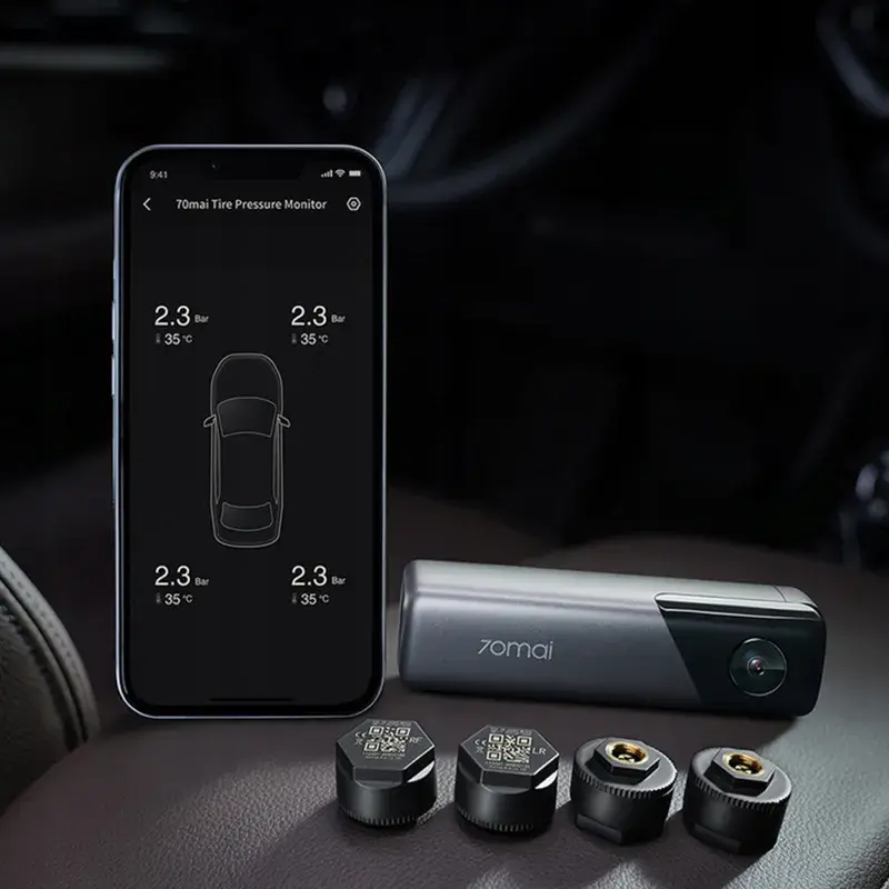 Cameră DVR frontală 70mai M500 + Senzori de presiune a anvelopelor T04, Negru