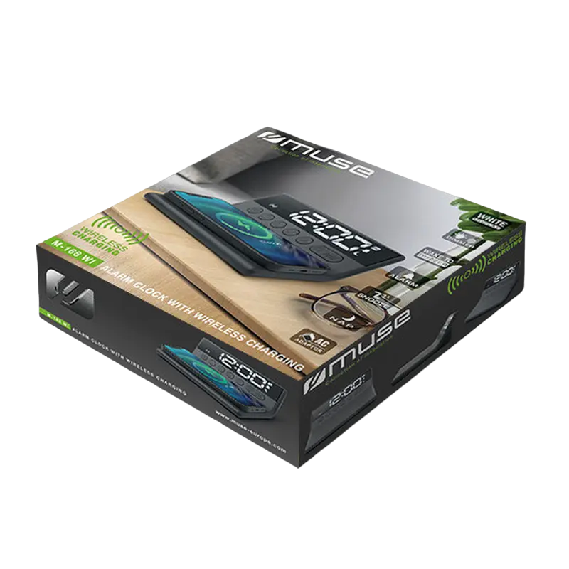 Ceas deșteptător cu încărcare wireless MUSE M-168 WI, Negru