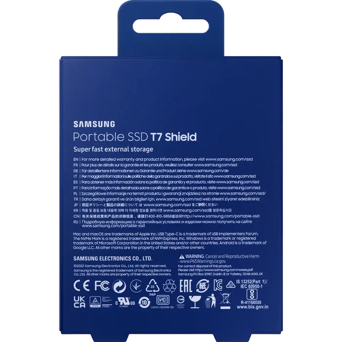 SSD portabil extern Samsung T7 Shield, 1 TB, Albastru (MU-PE1T0R/EU)