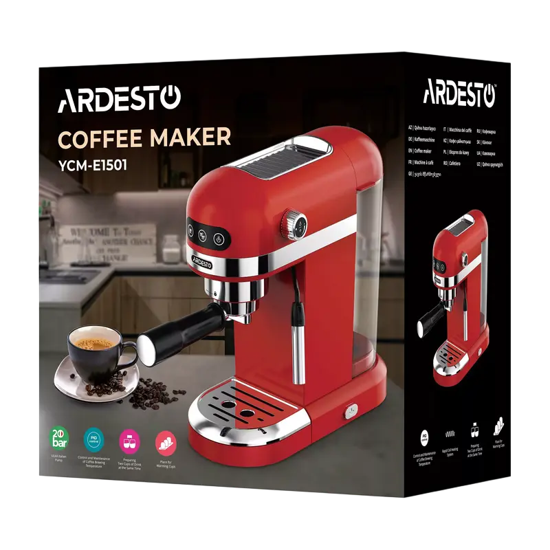 Кофеварка рожковая Ardesto YCM-E1501, 1350Вт, Красный