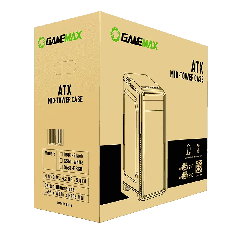 Компьютерный корпус Gamemax G561-BK, Midi-Tower, Без блока питания, Чёрный