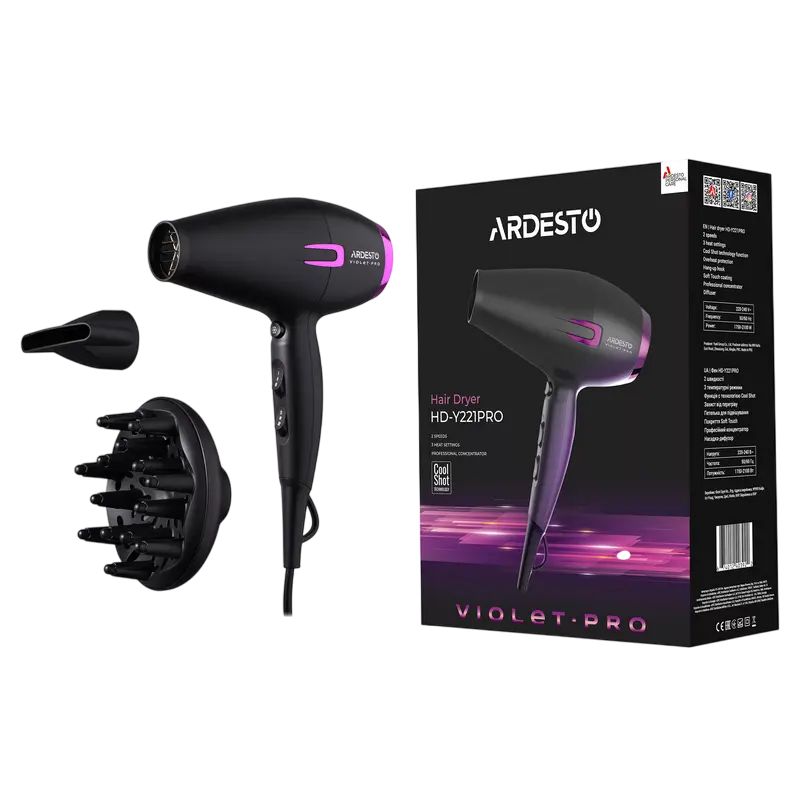 Uscător de păr Ardesto HD-Y221PRO, 2100W, Negru | Violet