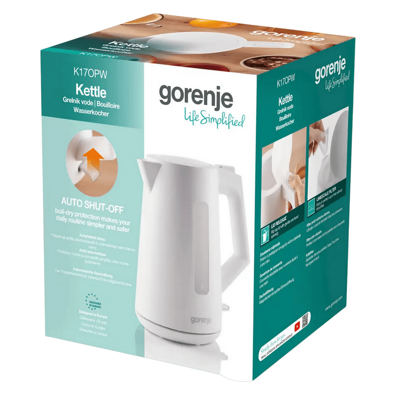 Fierbător electric Gorenje K17OPW Alb
2200 W | 1.7 l | Plastic