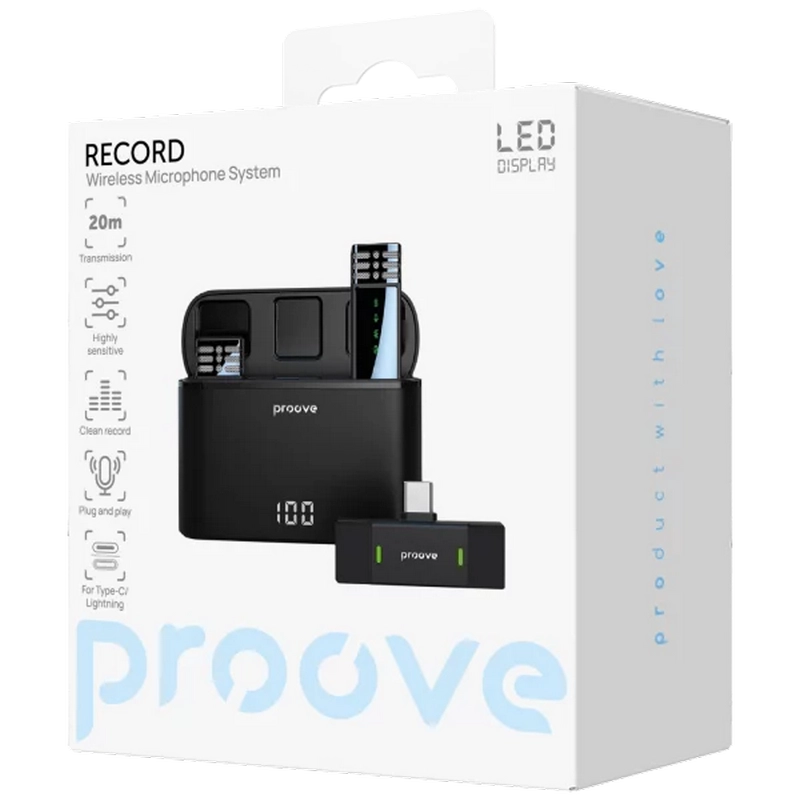 Портативный записывающий микрофон Proove Record Type-C Беспроводной Черный