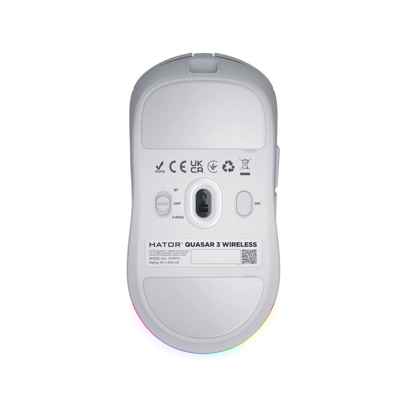 Gaming Mouse HATOR Quasar 3 Cu fir / Fără fir Alb