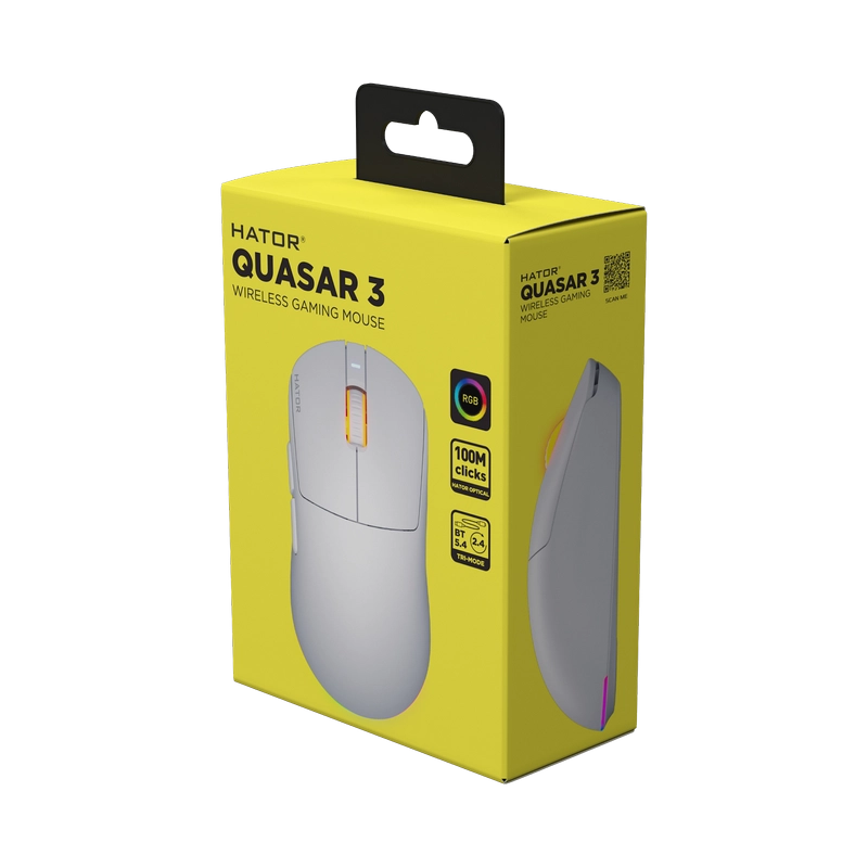 Gaming Mouse HATOR Quasar 3 Cu fir / Fără fir Alb