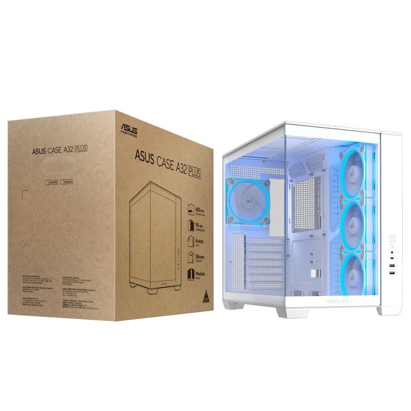 Carcasă PC ASUS A32 PLUS TG Midi-Tower Alb
Fără PSU | Oțel, plastic ABS, Sticlă călită | ARGB