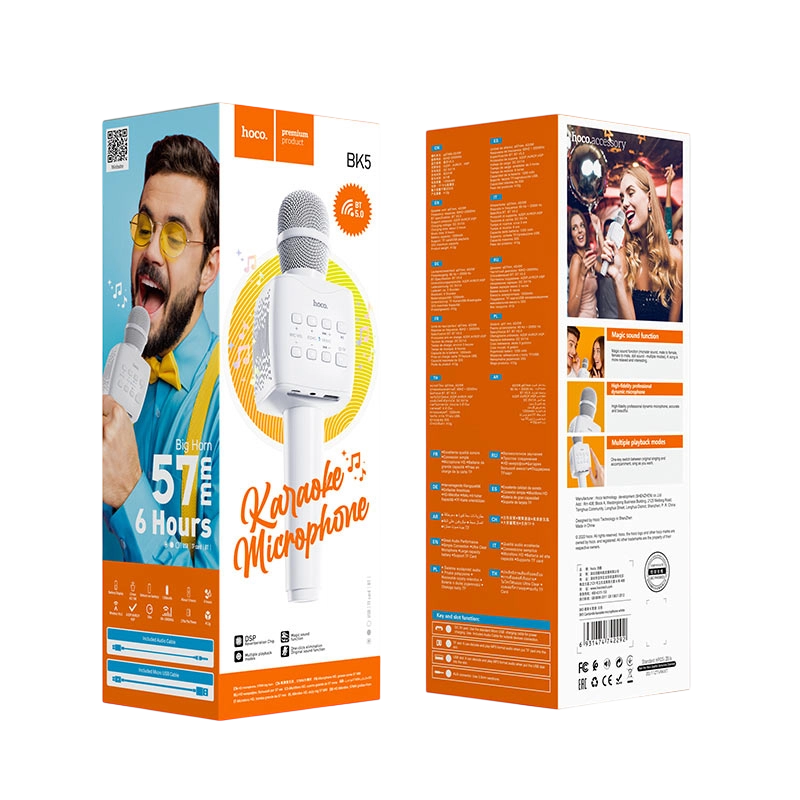Microfon Karaoke Hoco BK5 Fără fir Alb