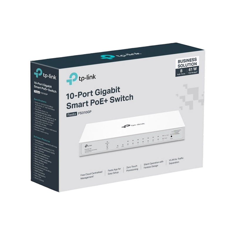 Switch de rețea TP-LINK Festa FS310GP Alb
61 W | 8x IEEE 802.3af/at