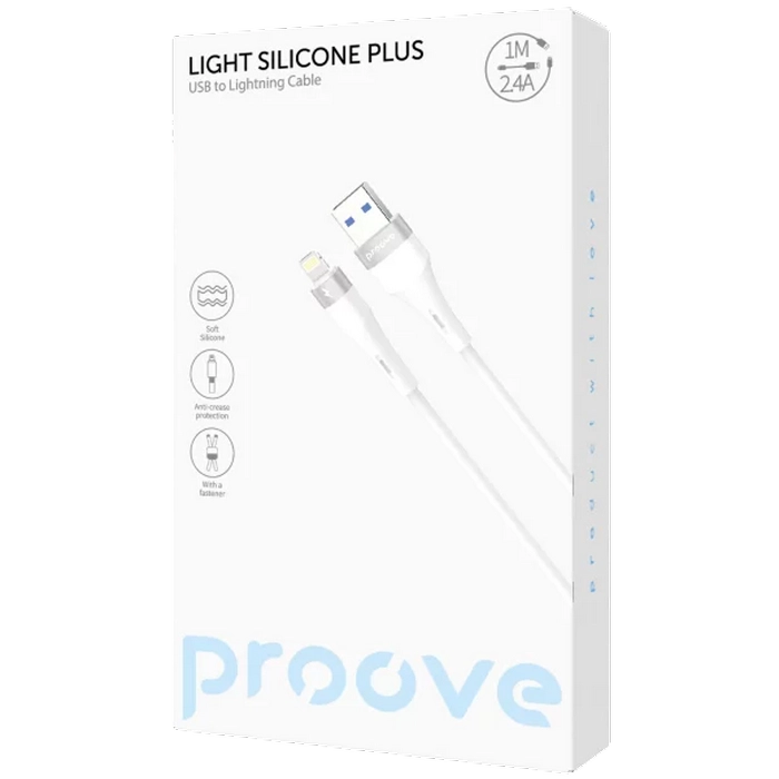Cablu încărcare și sincronizare Proove Light Silicone Plus Lightning Alb
1 m | USB | 2.4 А
