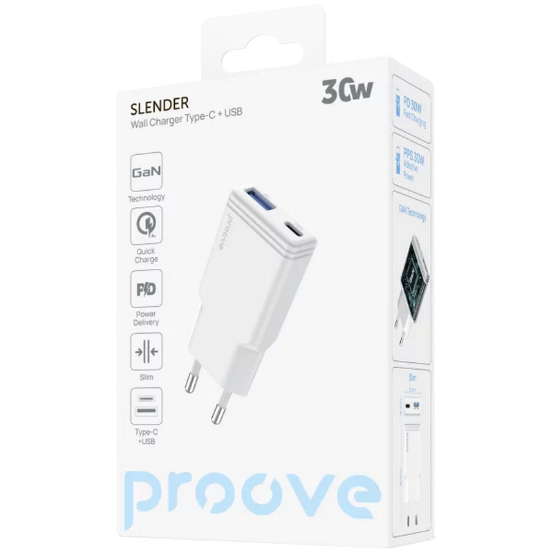 Încărcător Proove Slender Alb
30 W | Mufa EU