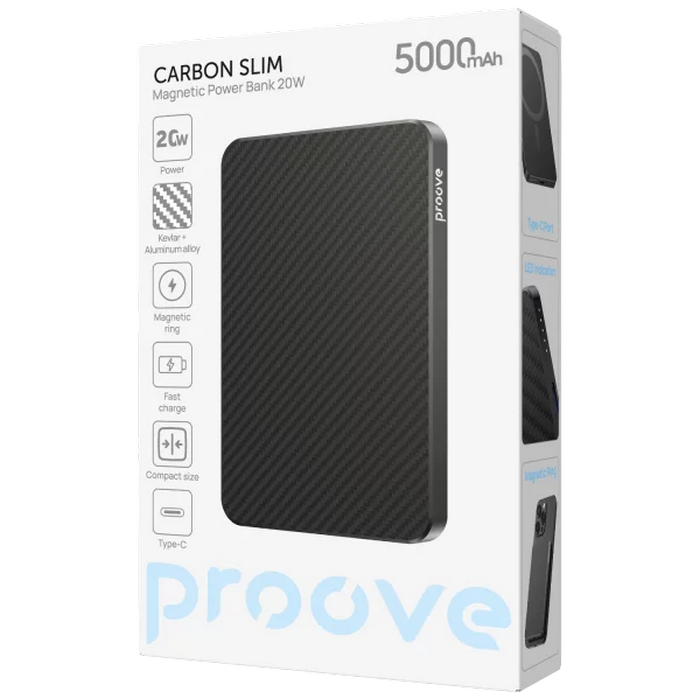 Портативное зарядное устройство Proove Carbon Slim 20W Черный