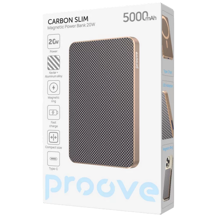 Портативное зарядное устройство Proove Carbon Slim 20W Золотой