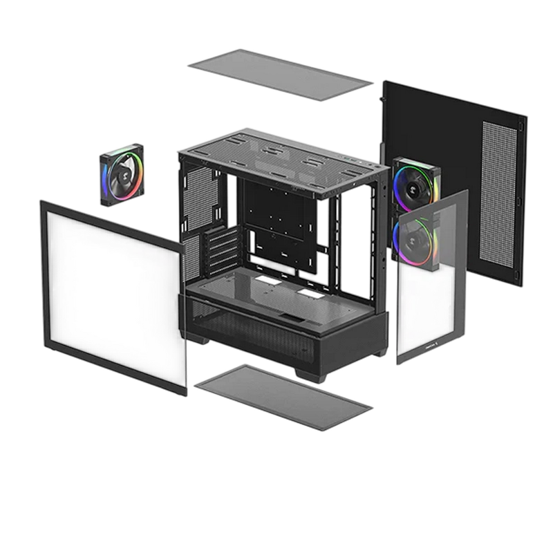 Carcasă PC Deepcool CG380 3F Mini-Tower Negru
Fără PSU | Oțel, plastic ABS, Sticlă călită