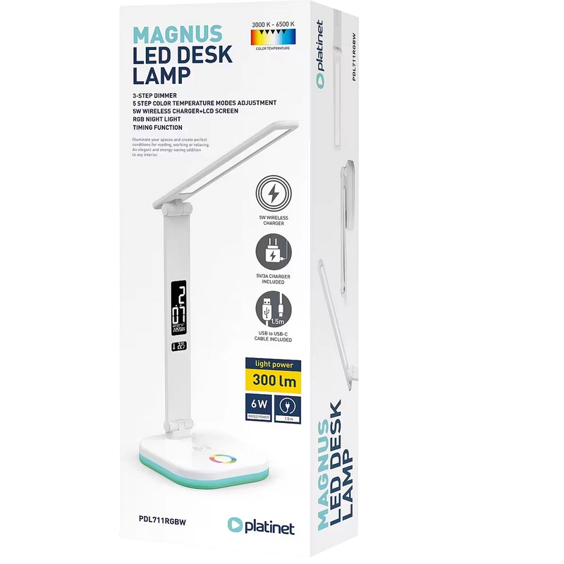 Lampa de birou Platinet PDL711RGB Alb
6 W | 300 Lm | 6500K