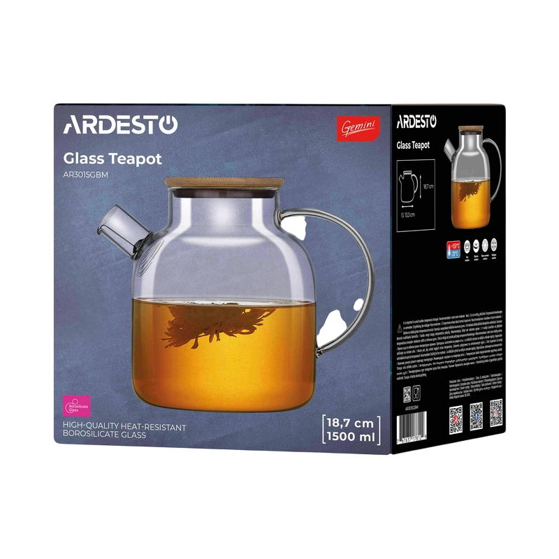 Ceainic cu infuzor Ardesto AR3015GBM Gemini Transparent
1.5 l | Sticlă | Sticlă