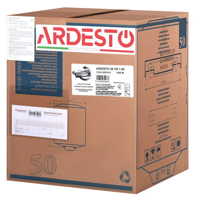 Boiler Electric Ardesto NEU NTS EU2 50 l Alb
1500 W | 75°C | 0.8 bar