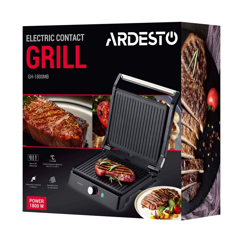 Электрический Гриль Ardesto GH-1800MB Чёрный | Серебристый