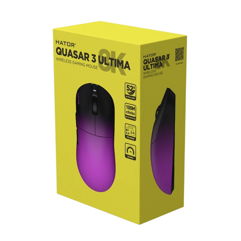 Gaming Mouse HATOR Quasar 3 Ultima 8K Wireless Negru | Violet
Optical | 30000 dpi | Cu fir,Fără fir