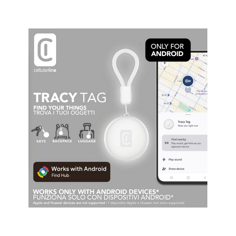 Смарт трекер Cellularline Tracy Tag - Designed for Android Белый