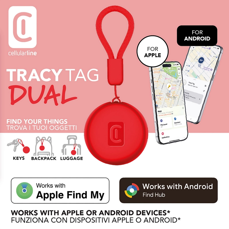 Смарт трекер Cellularline Tracy Tag Dual Красный
