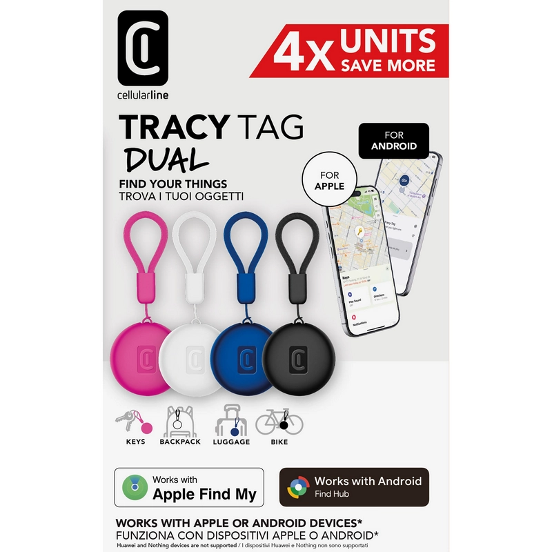 Смарт трекер Cellularline Tracy Tag Dual MultiPack Разноцветный