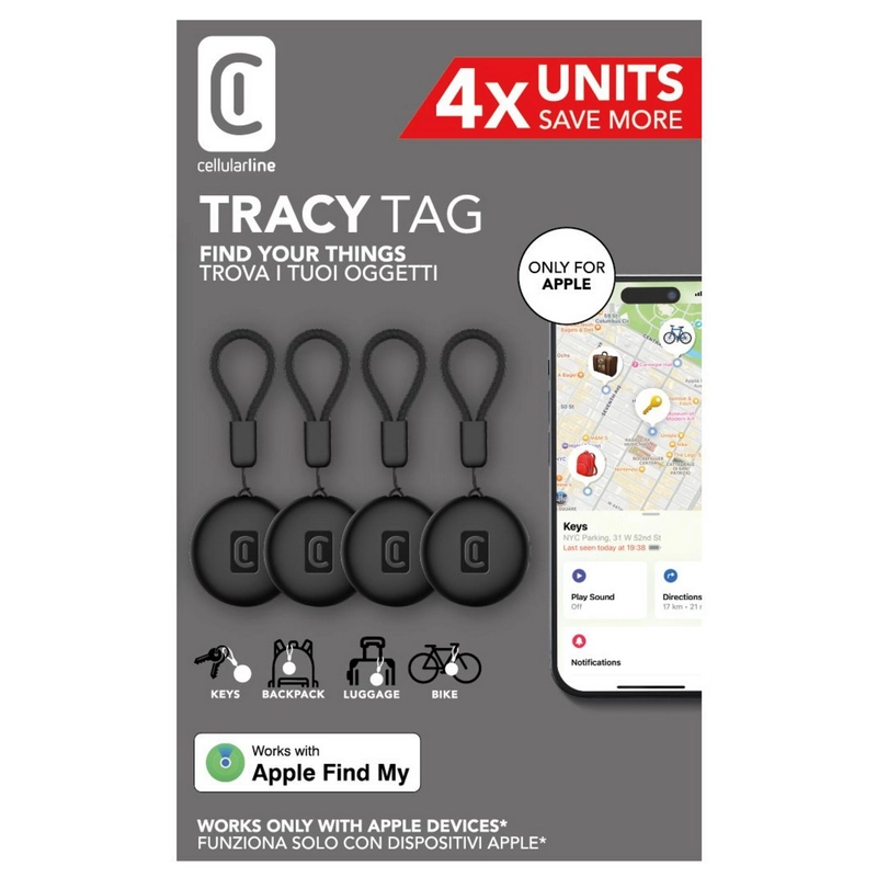 Смарт трекер Cellularline Tracy Tag Dual MultiPack Черный