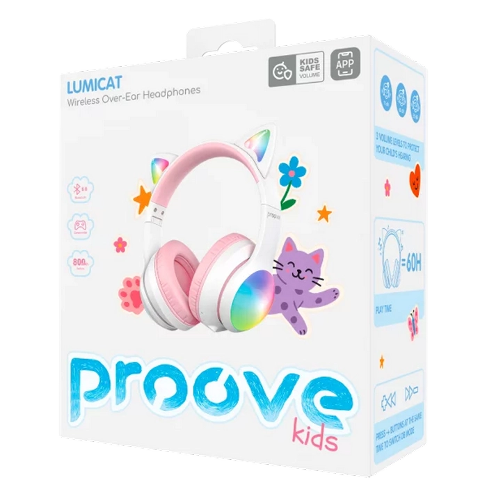 Căști Proove Kids LumiCat Alb | Roz
Fără fir | 100 ore | 20 Hz - 20000 Hz